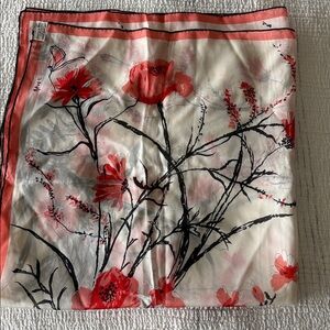 Floral Silk Scarf with Red and Black Design